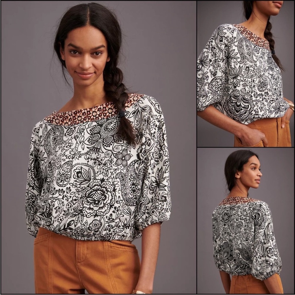 Anthropologie Black and White Floral Sweatshirt